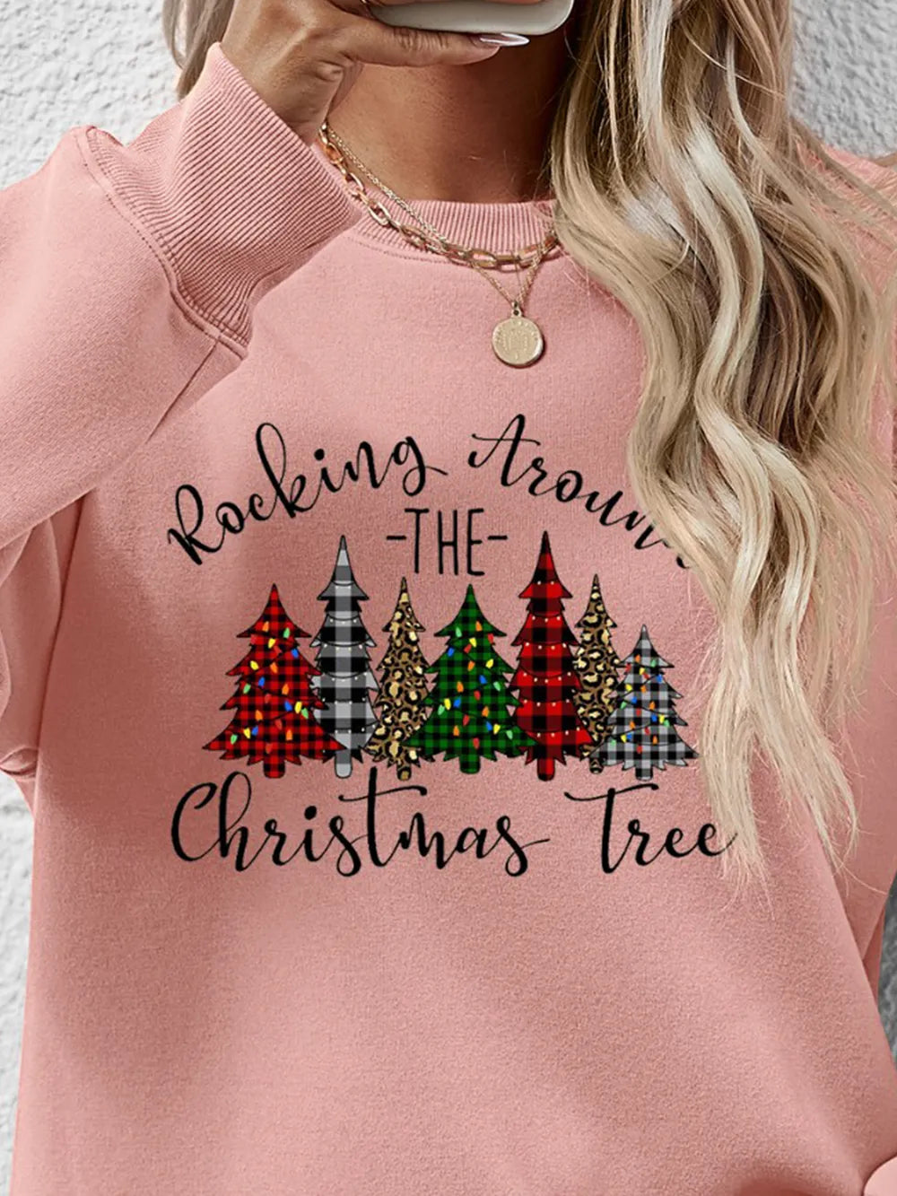 Christmas Tree Graphic Round Neck Sweatshirt (20)