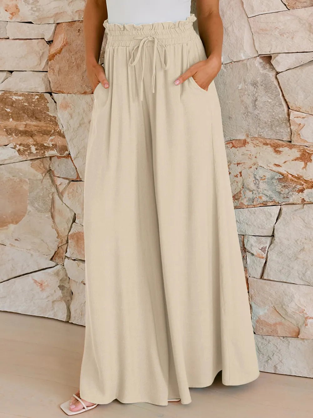 Drawstring Wide Leg Pants Pockets