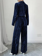 Pleated Velvet Blazer Wide Leg Pants Set (4)