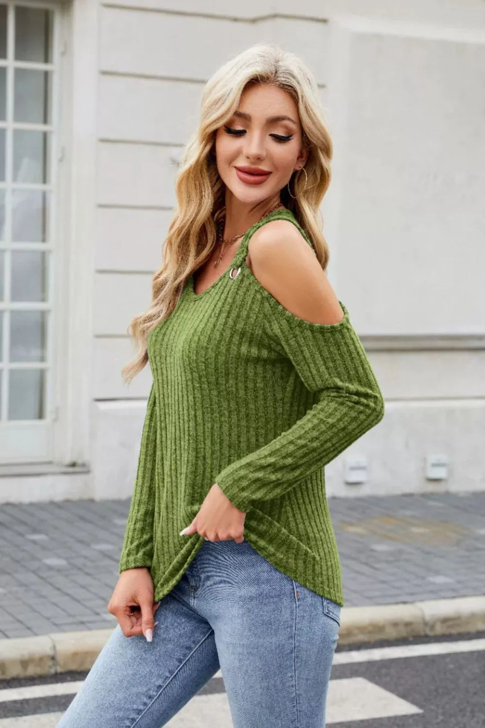Ribbed Cold Shoulder Long Sleeve Top (7)