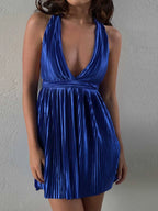 Pleated Halter Neck Mini Dress (2)