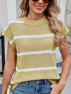 Exposed Seam Striped Round Neck Knit Top (2)