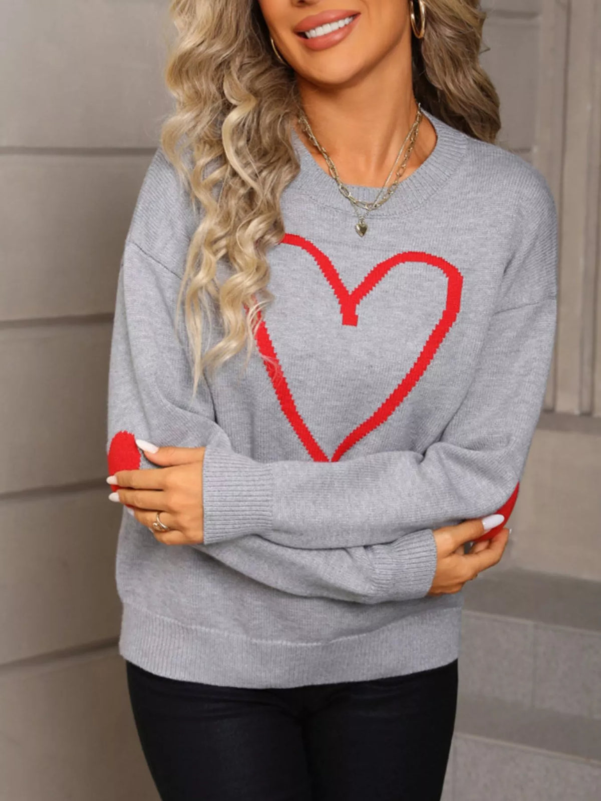 Valentine's Day Heart Graphic Dropped Shoulder Sweater (3)