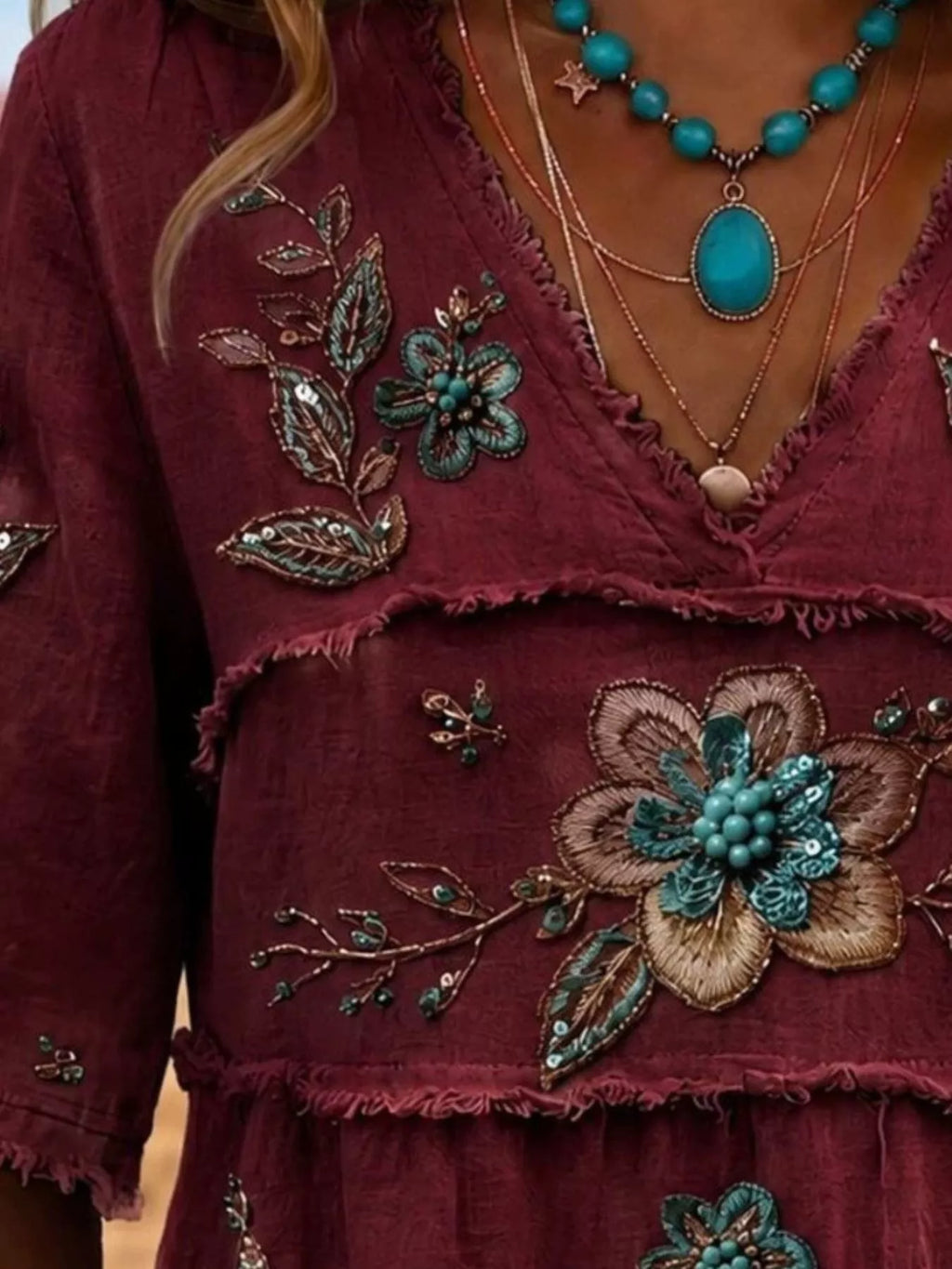 Full Size Floral Raw Hem V-neck Blouse Plus (10)