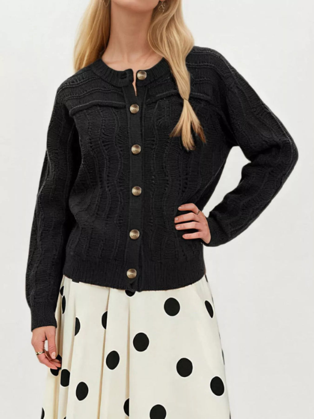 Openwork Button-down Knit Cardigan (7)