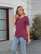 Round Neck Lace Short Sleeve T-shirt (27)