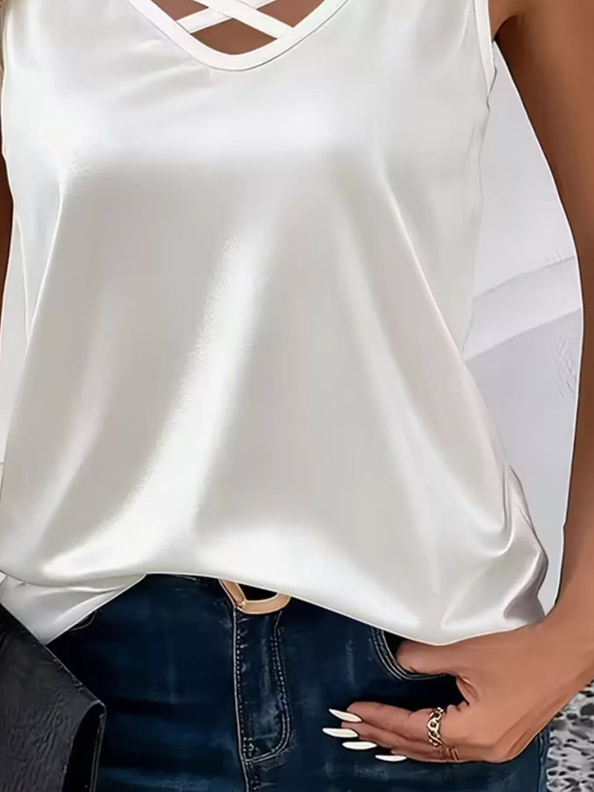 Satin V-neck Criss-cross Tank (3)