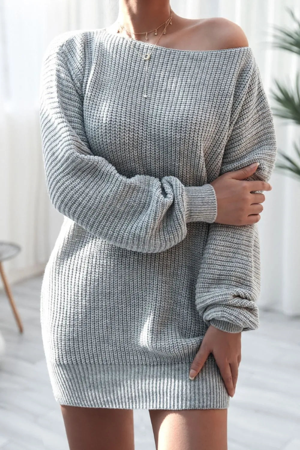 Boat Neck Long Sleeve Mini Sweater Dress (13)
