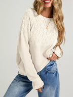 Pointelle Knit Round Neck Sweater (2)