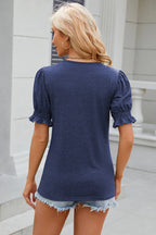 Tie Neck Flounce Sleeve Blouse (4)