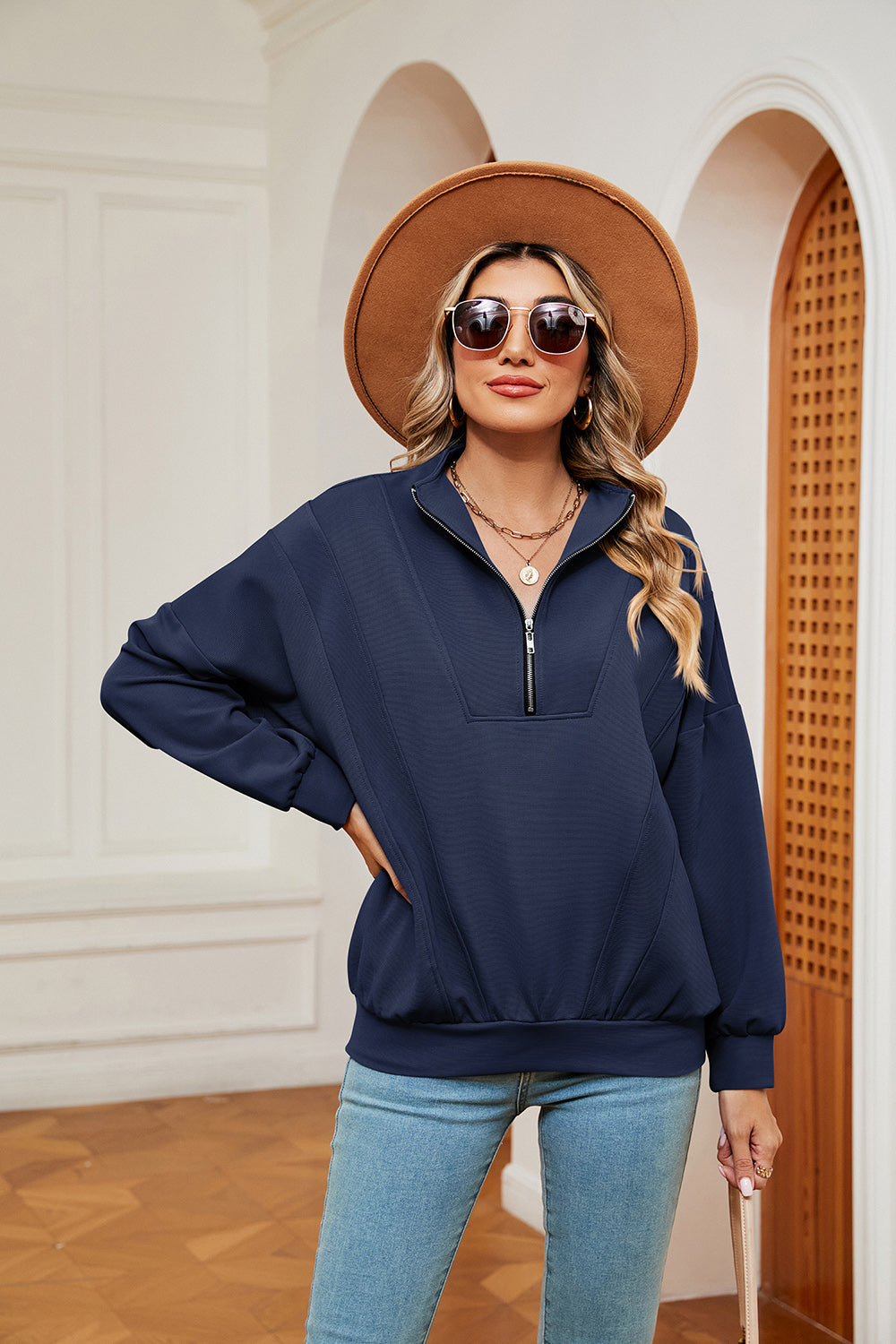 Half-zip Dropped Shoulder Sweatshirt (6)