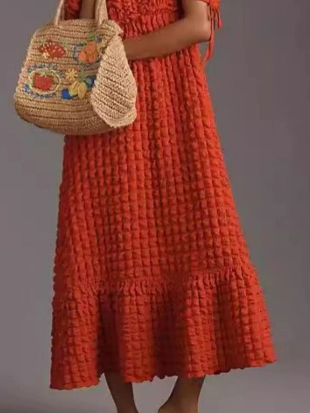 Textured Sweetheart Neck Short Sleeve Dress (21)