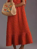 Textured Sweetheart Neck Short Sleeve Dress (21)