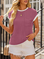 Contrast Trim Round Neck Short Sleeve T-shirt (26)