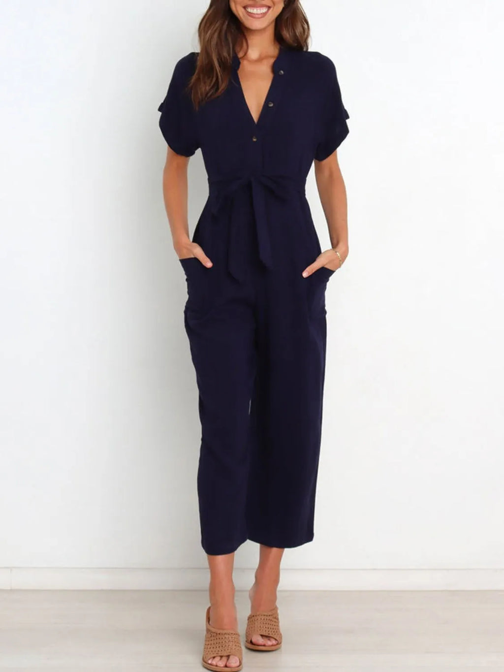 Notched Short Sleeve Tie Waist Jumpsuit (6)