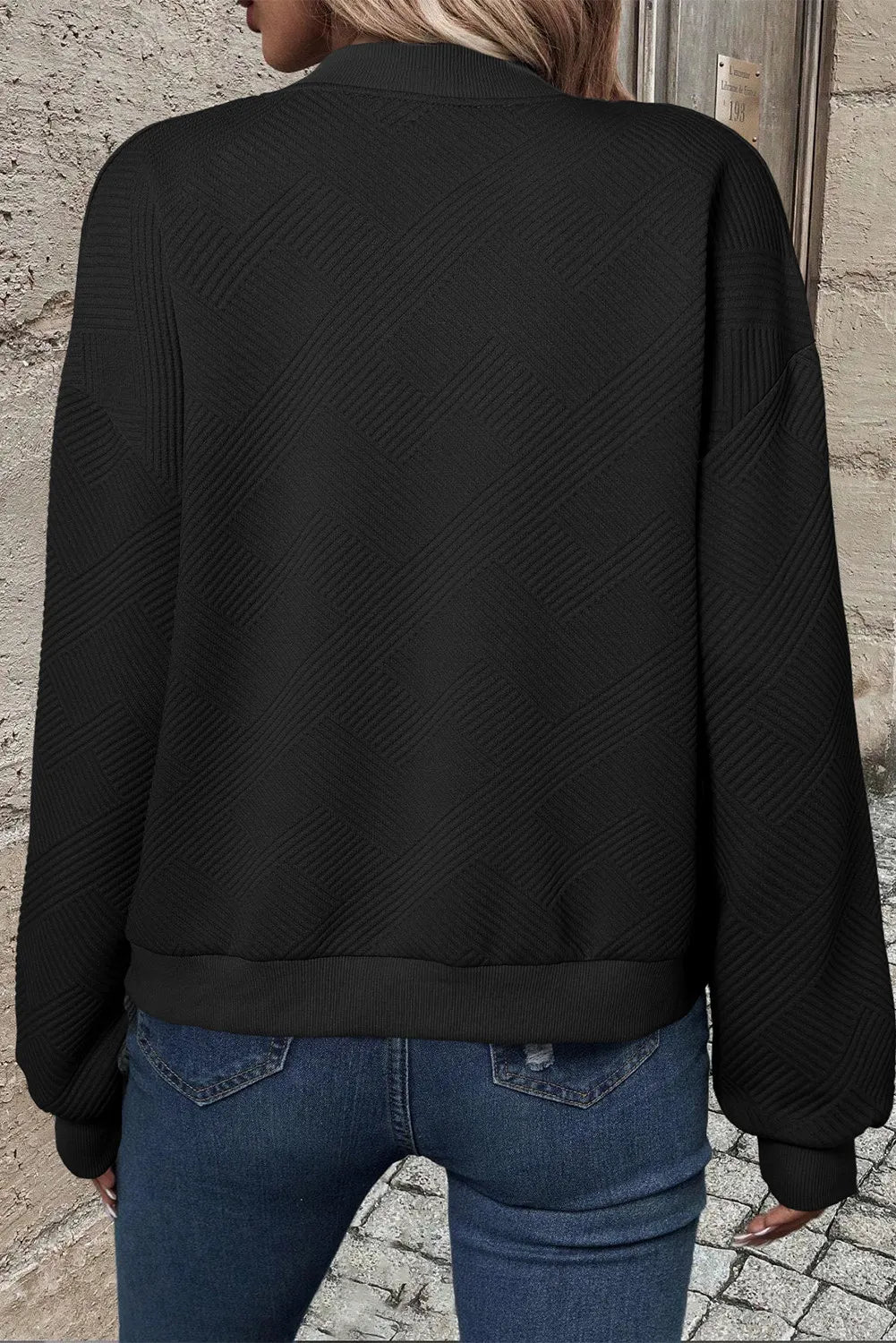 Textured Zip Up Baseball Collar Jacket (3)