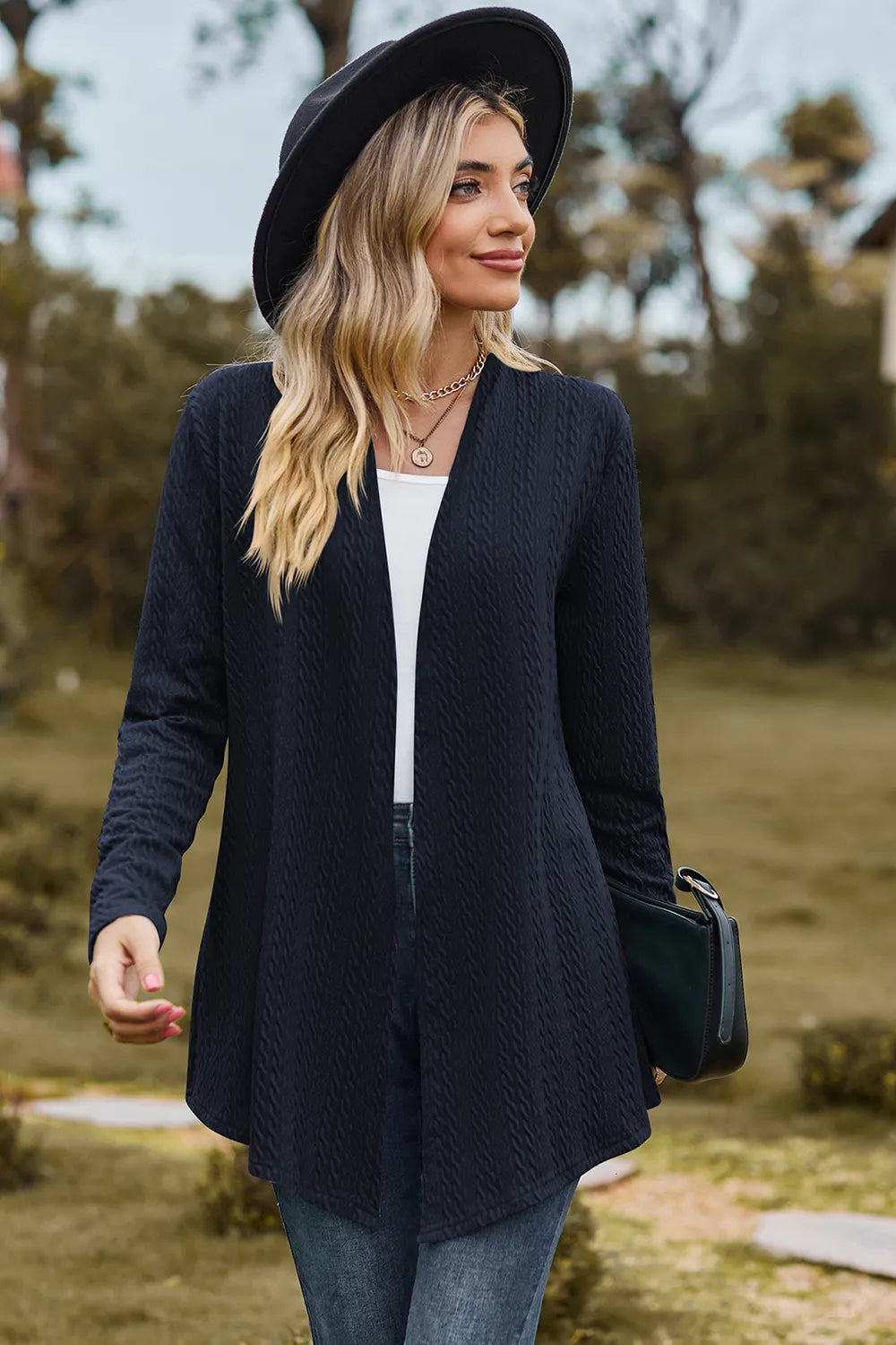 Textured Open Front Long Sleeve Cardigan (7)