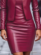 Open Front Leather Jacket Dress Set (9)