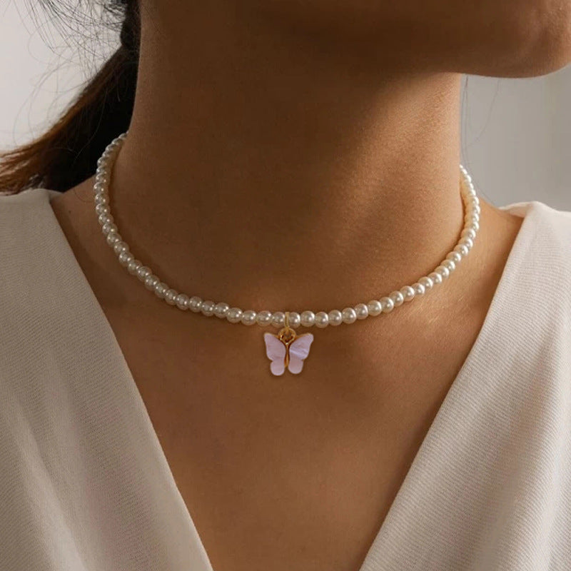 White Pearl Butterfly Necklace (11)