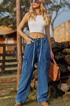 Loose Fit Drawstring Jeans Pocket (4)