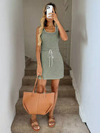 Striped Knitted Mini Dress Drawstring (15)
