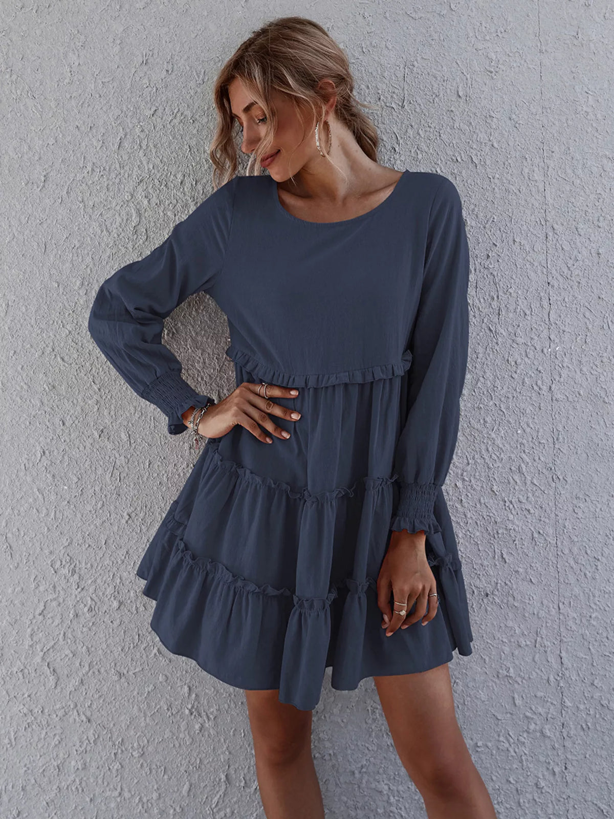 Ruffle Tiered Long Sleeve Mini Dress (8)