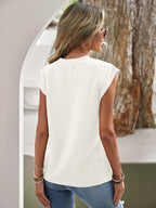 Textured Round Neck Cap Sleeve Top (11)