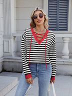 Lace-up Striped Long Sleeve T-shirt (27)