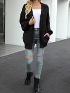 Chunky Knit Open Front Cardigan Lantern Sleeves (27)