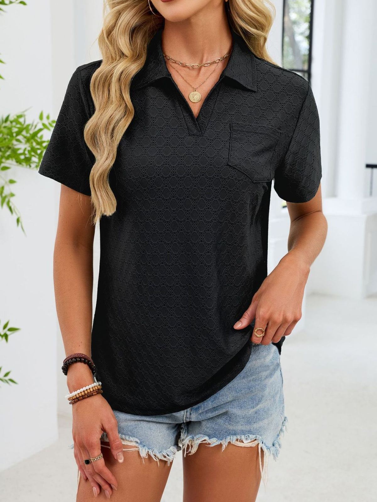 Eyelet Short Sleeve Blouse (17)
