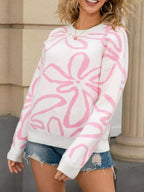 Flower Crew Neck Long Sleeve Sweater (5)