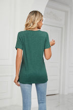 Decorative Button V-neck T-shirt (6)