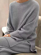 Full Size Ribbed Knit Relaxed Fit Top Pants Sweater Set Plus (2)