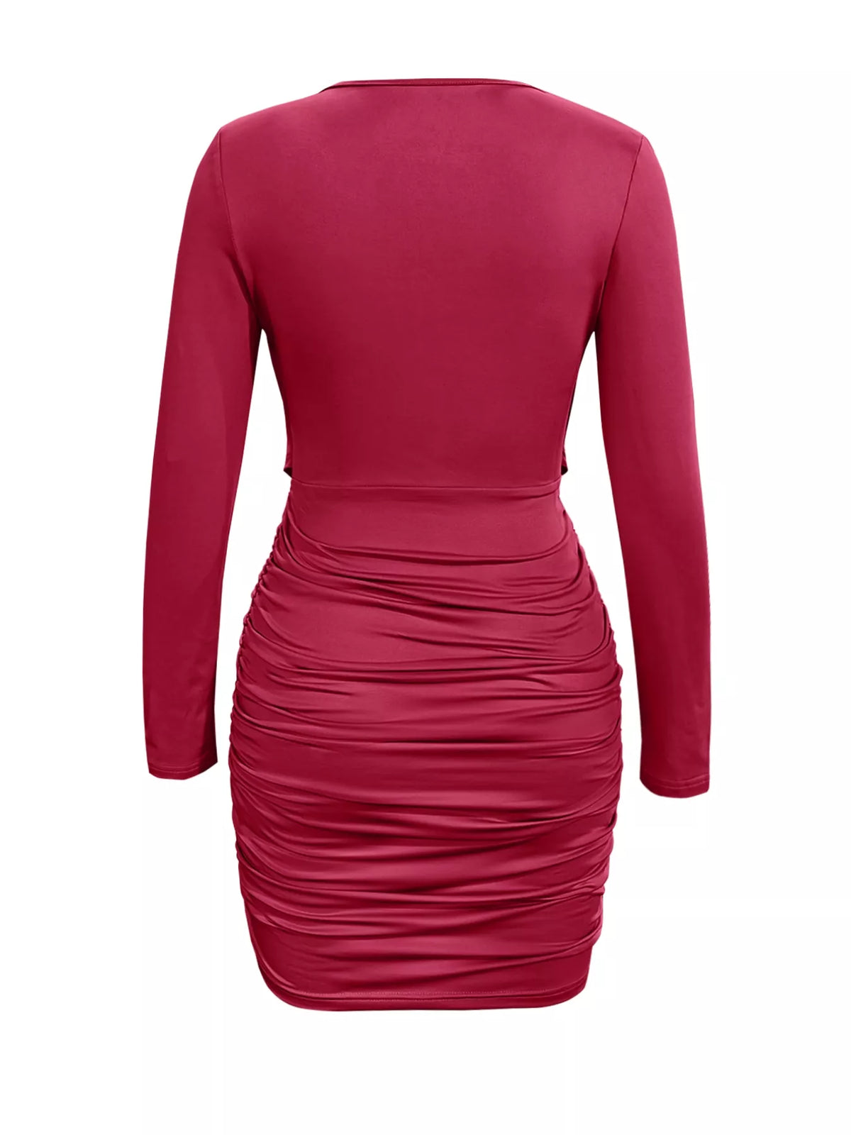 Draped V-neck Long Sleeve Bodycon Mini Dress (9)