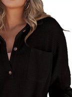 Casual Waffle Knit Button Detail Blouse (9)
