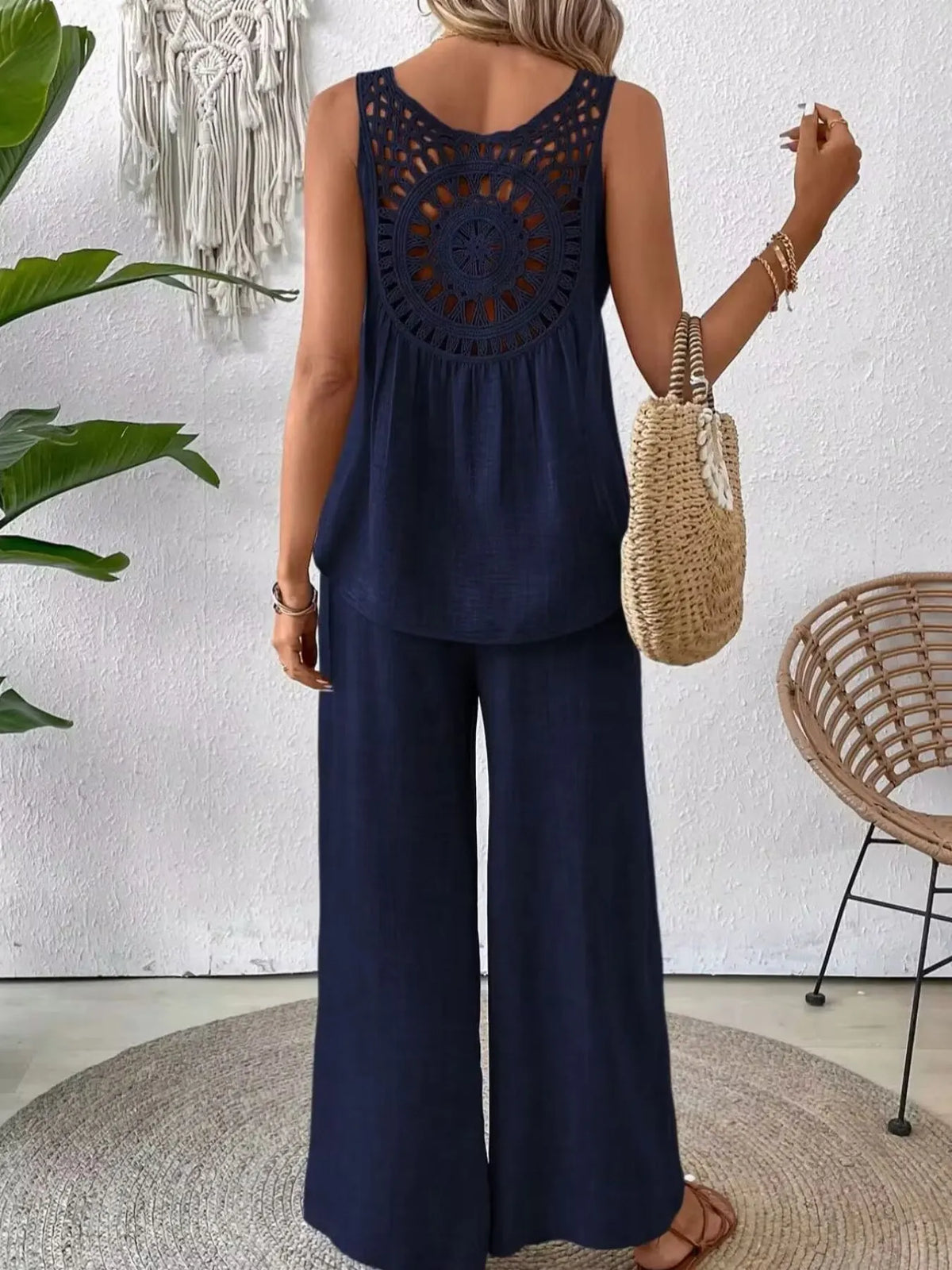 Round Neck Tank Wide Leg Pants Set (13)