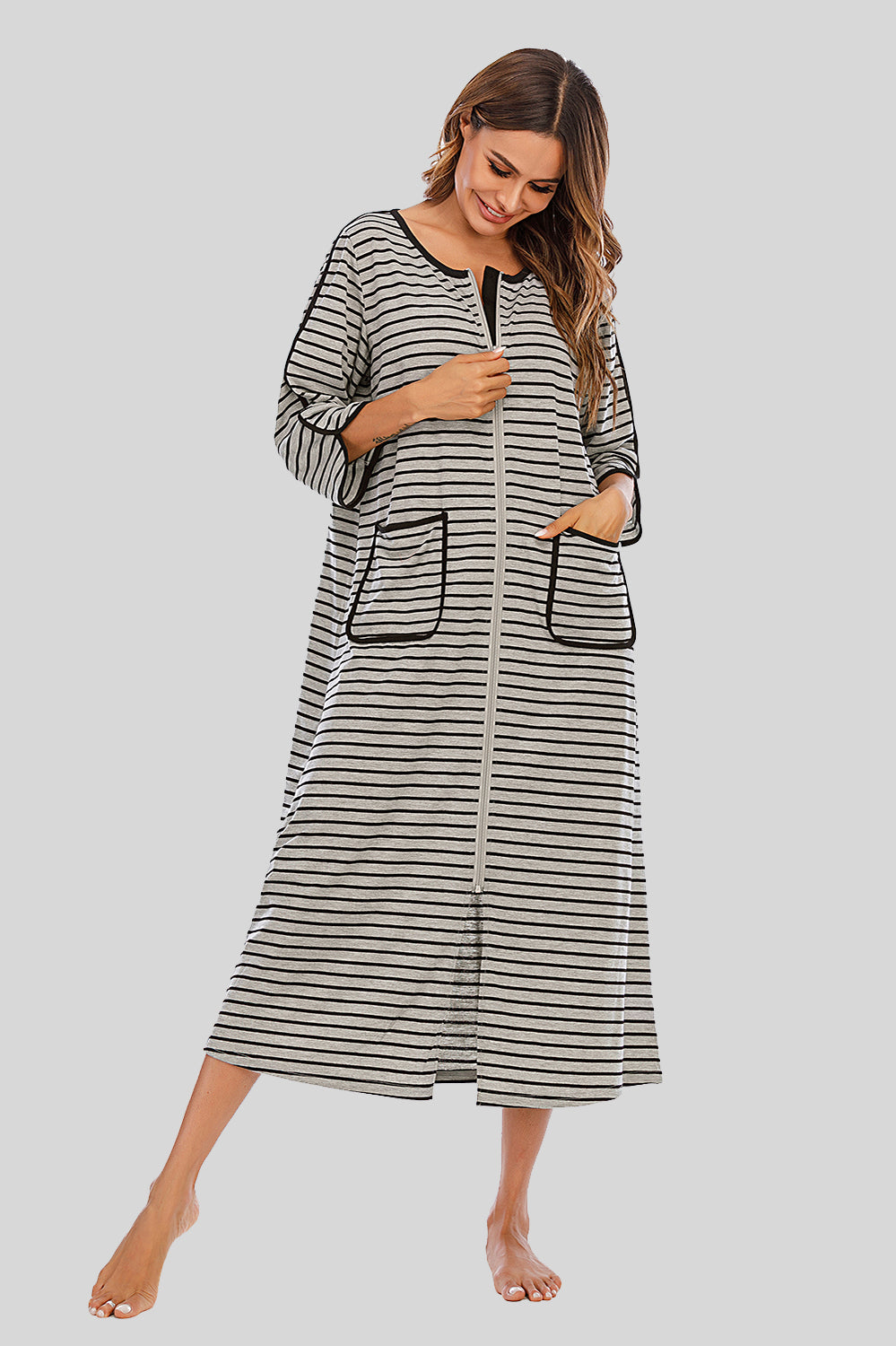 Round Neck Three-quarter Sleeve Midi Night Dress (13)