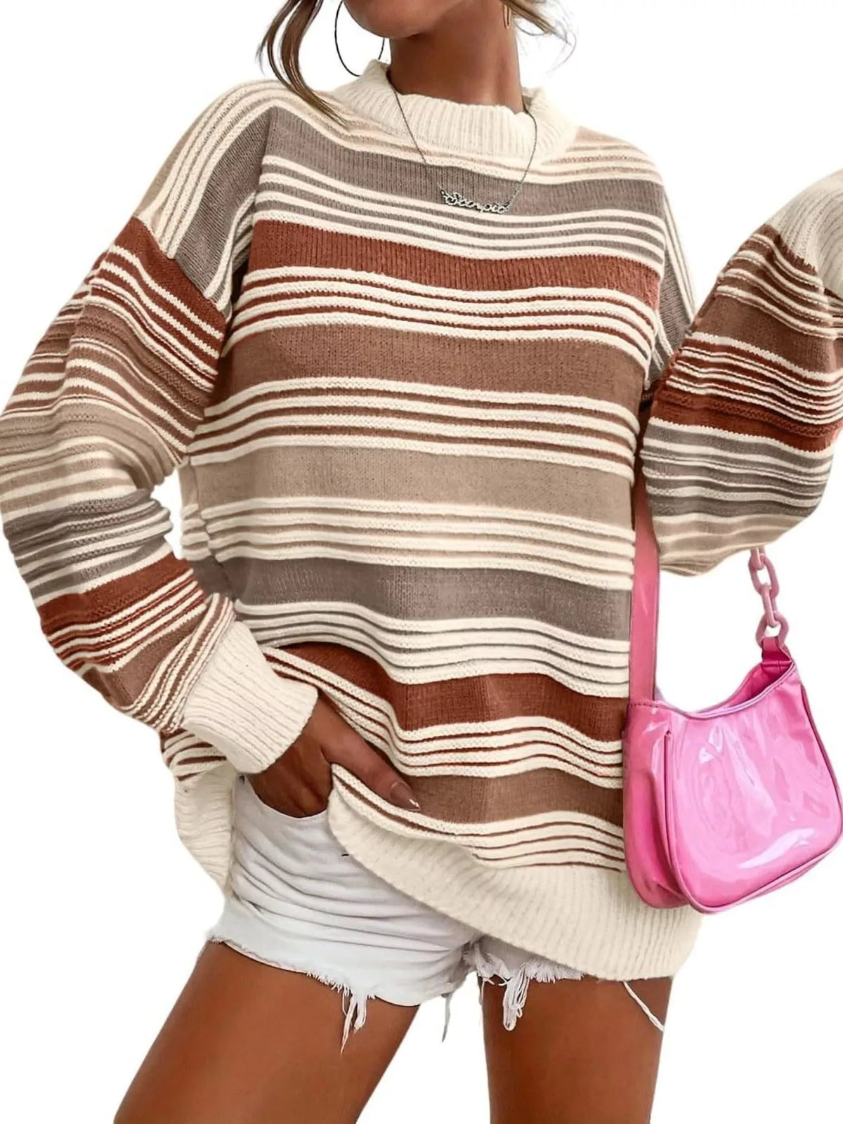 Striped Knit Long Sleeve Sweater (16)