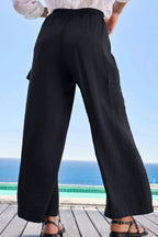 Drawstring Frilled Waist Wide Leg Utility Trousers (12)