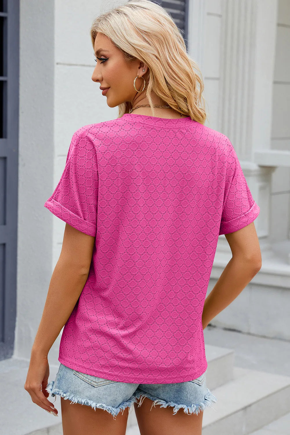 Eyelet Notched Short Sleeve T-shirt (24)