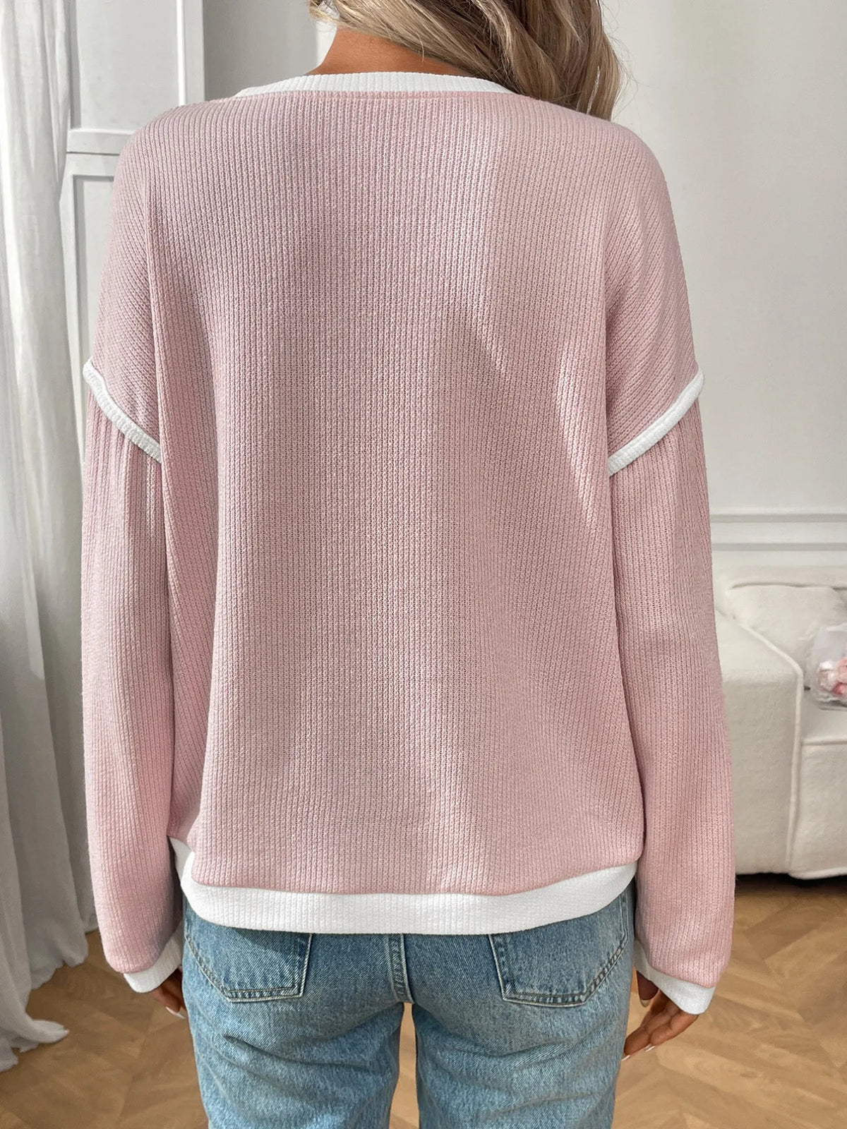 Ribbed Contrast Trim Long Sleeve Top (6)