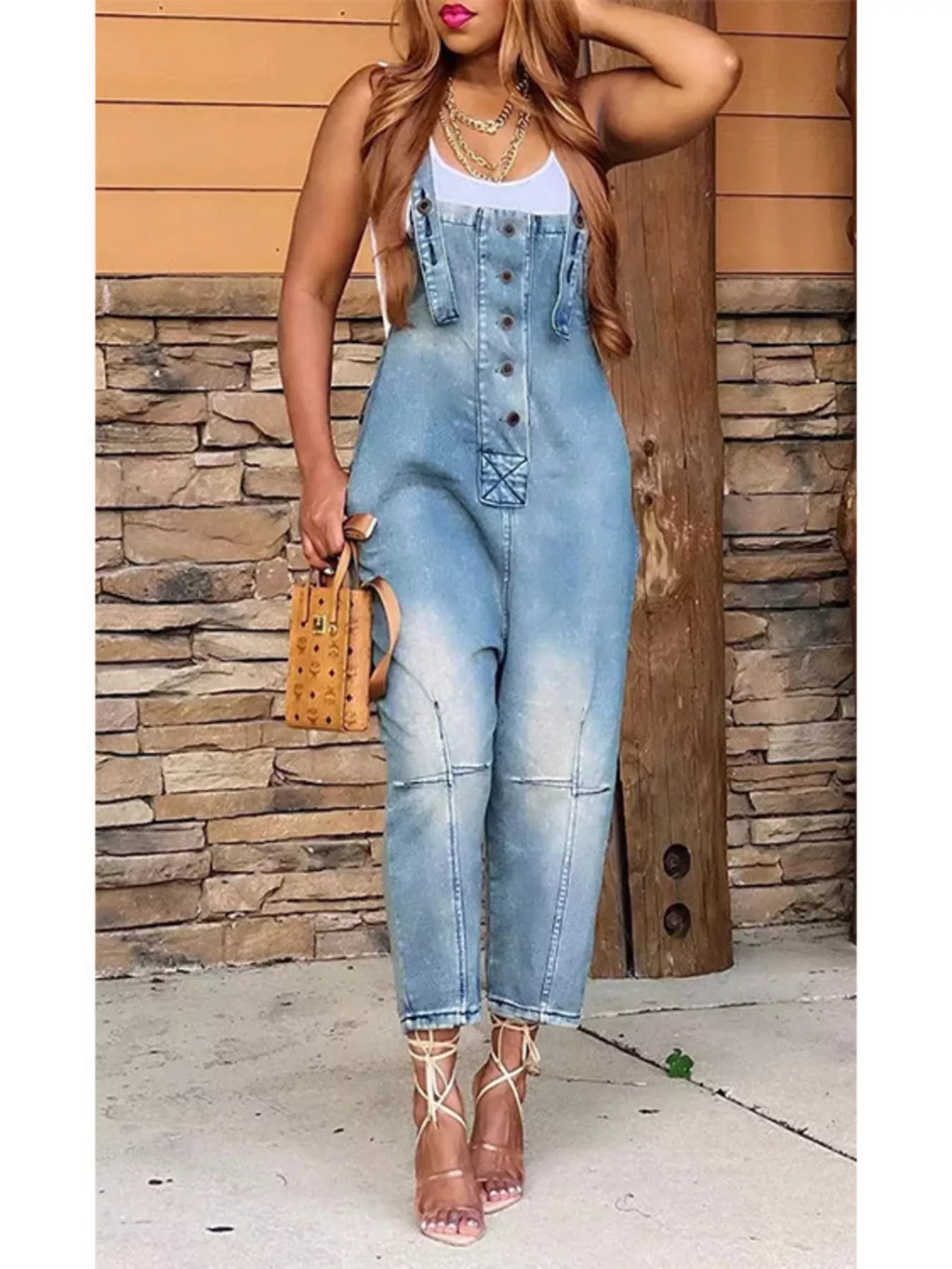 Full Size Button Front Denim Overalls Pockets Plus (9)
