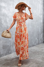 Floral Buttoned Drawstring Waist Tiered Dress (9)