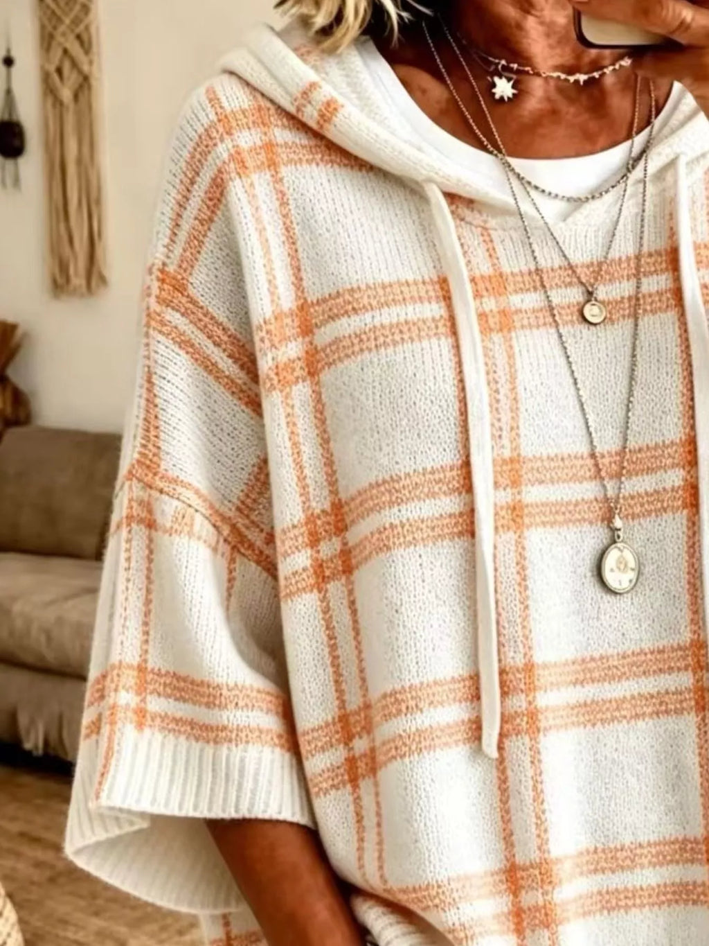 Plaid Hooded Knit Sweater (10)