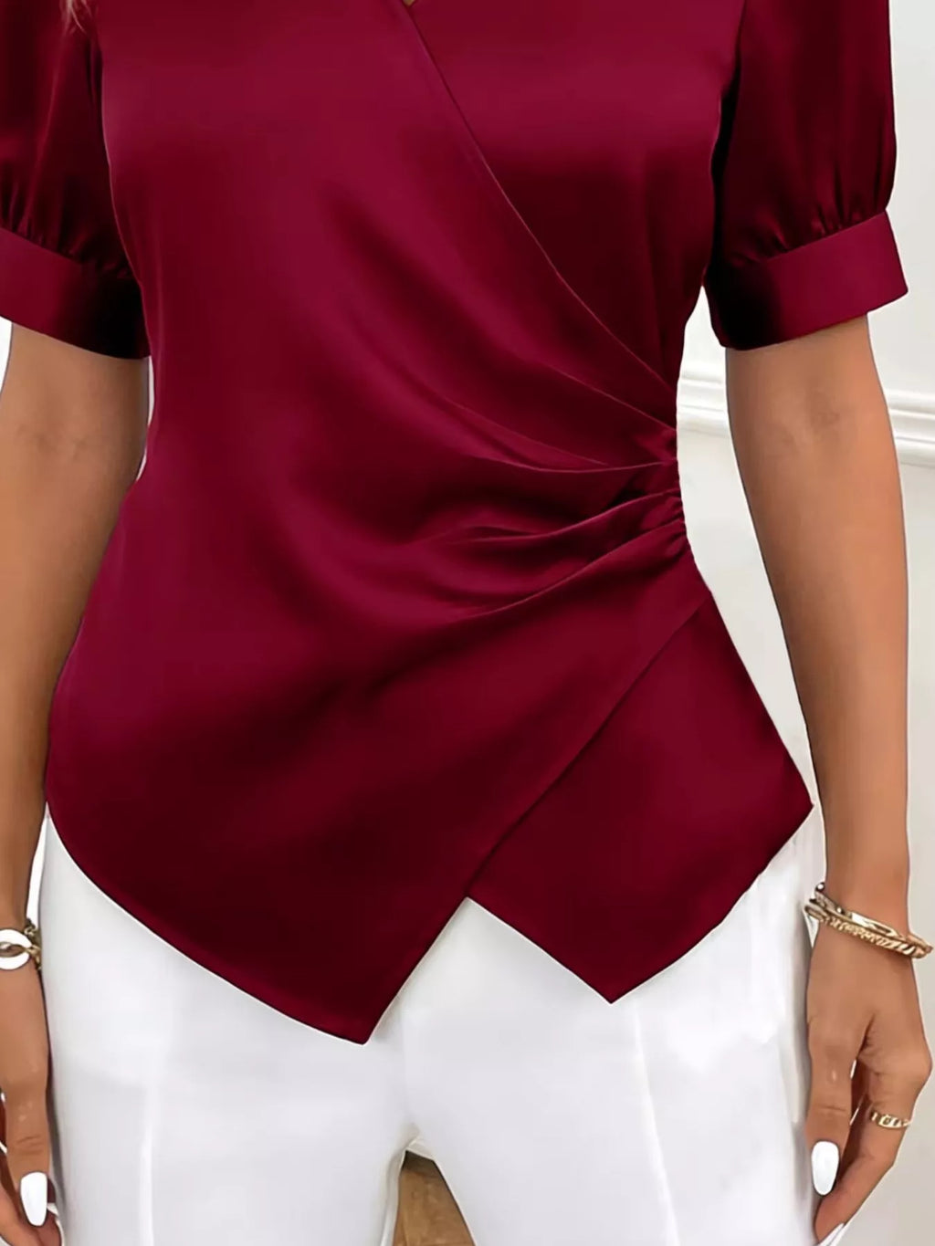Satin Surplice Short Sleeve Blouse (6)