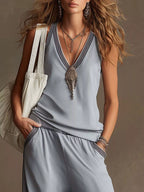 Sleeveless V-neck Tank Wide-leg Pants Set (2)