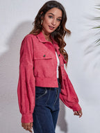 Button Down Collared Neck Cropped Jacket (9)