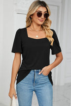 Square Neck Short Sleeve T-shirt (15)