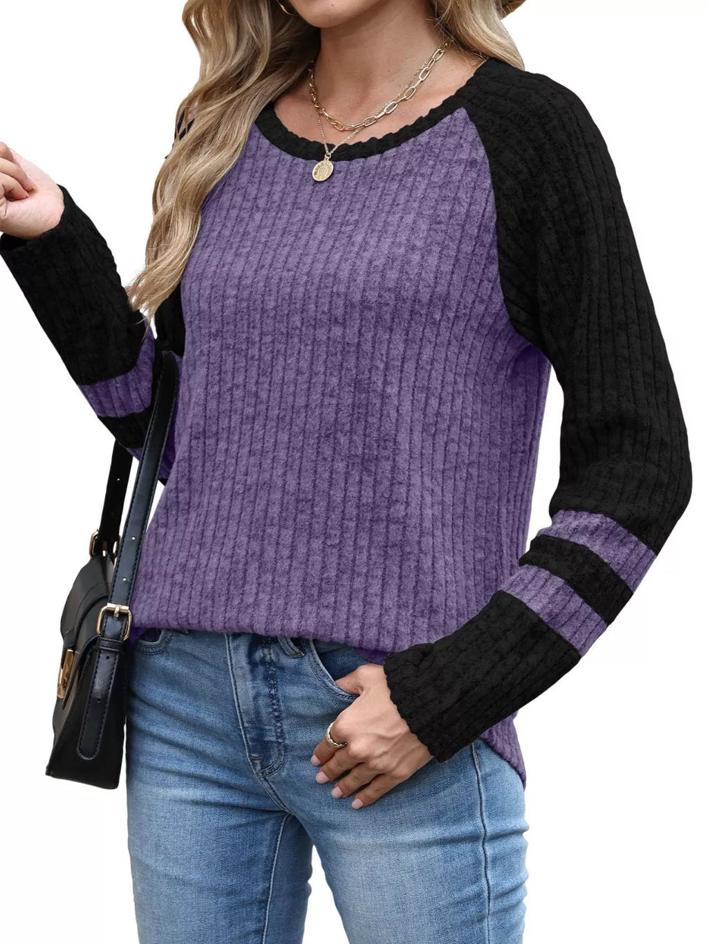 Ribbed Knit Raglan Long Sleeve T-shirt (15)