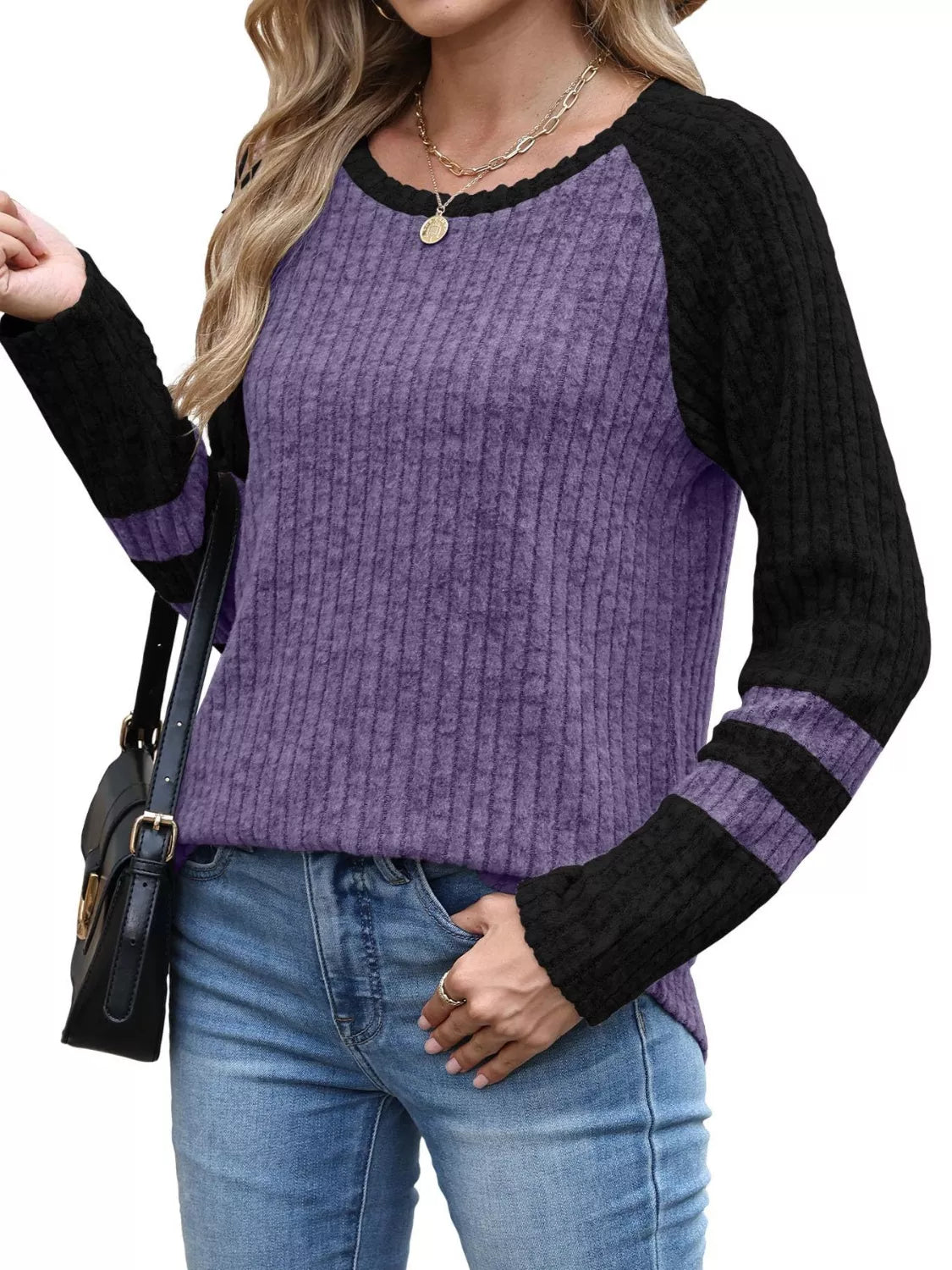Ribbed Knit Raglan Long Sleeve T-shirt (15)